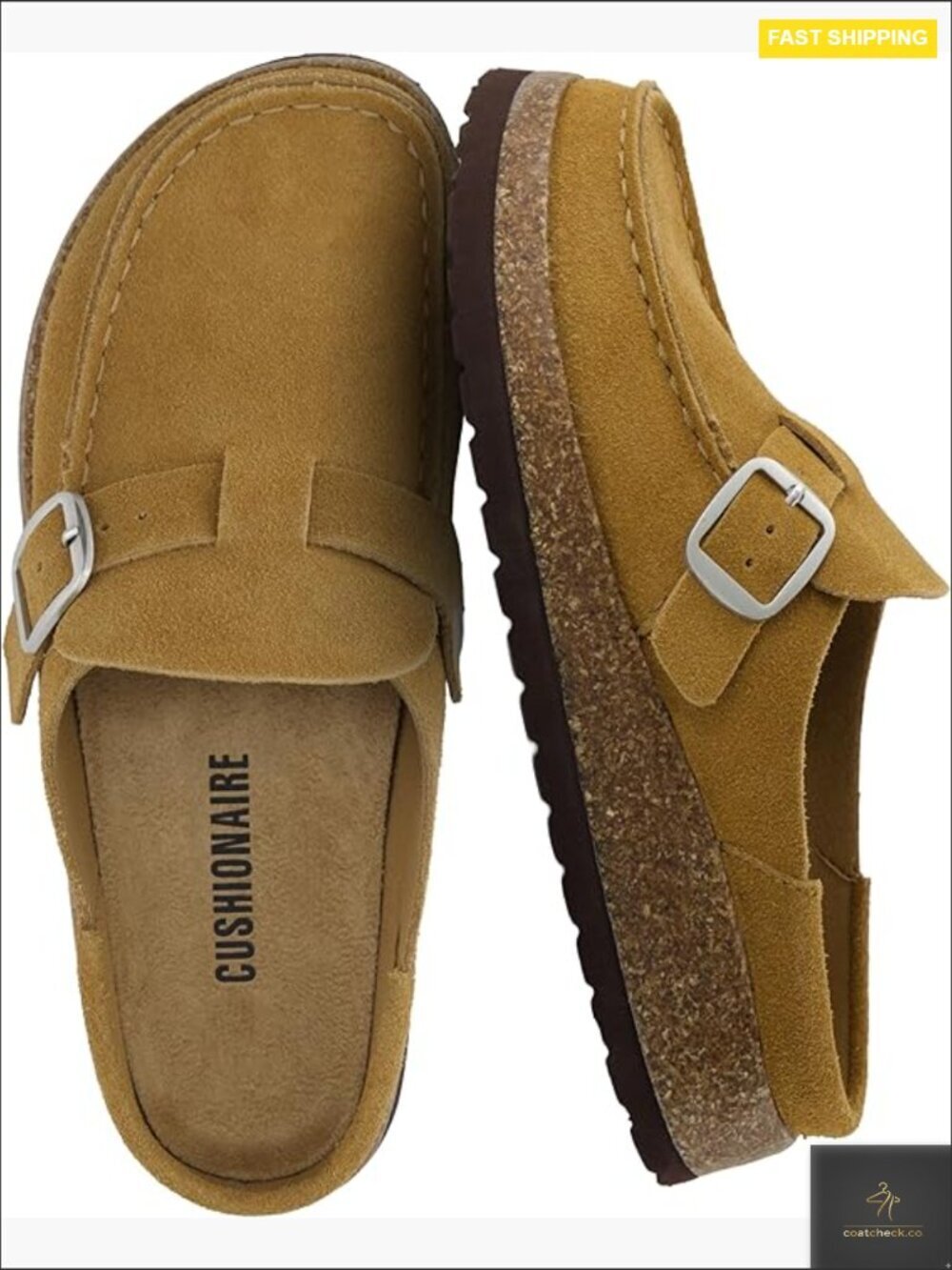 Genuine Leather Suede Mule Clogs with Cork Footbed Buckle Strap Comfort